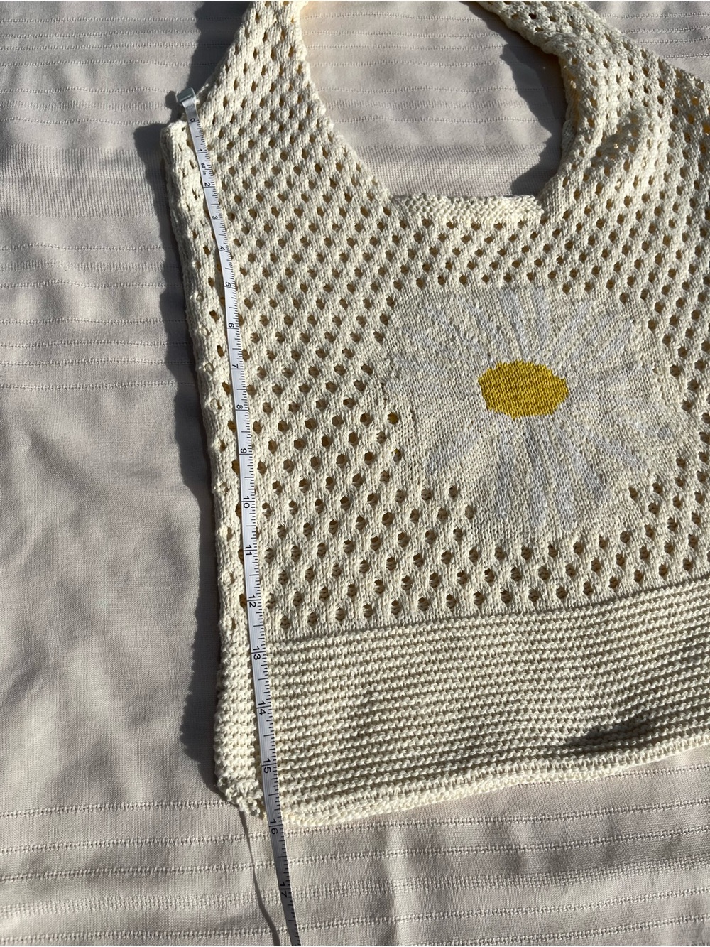 Y2K Boho Hobo Crochet Cream Knit Daisy Tote Bag - Picture 6 of 12